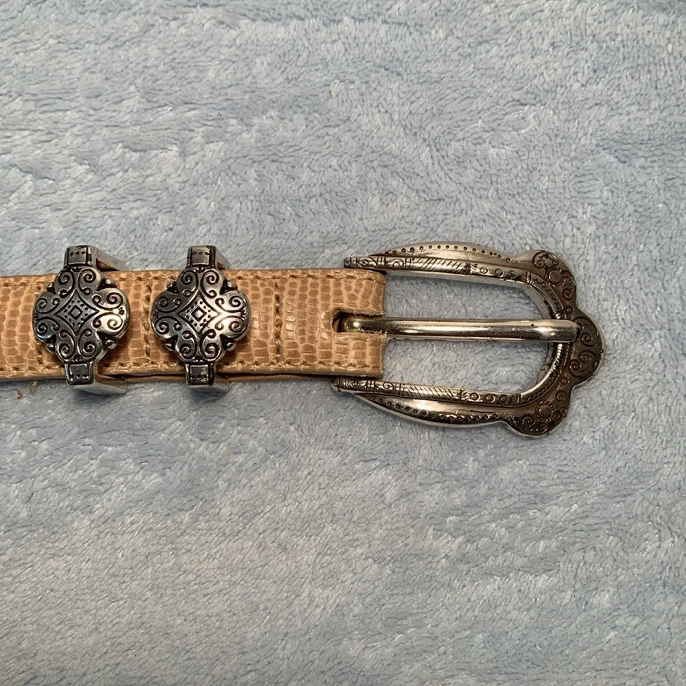 Elegant vintage Brighton Tan Leather Belt with Silver Buckle